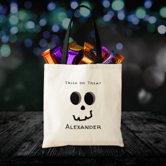 Trick or Treat Cute Skeleton Face Personalised Tote Bag