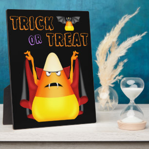 Trick or Treat Cute Vampire Candy Corn Halloween Plaque