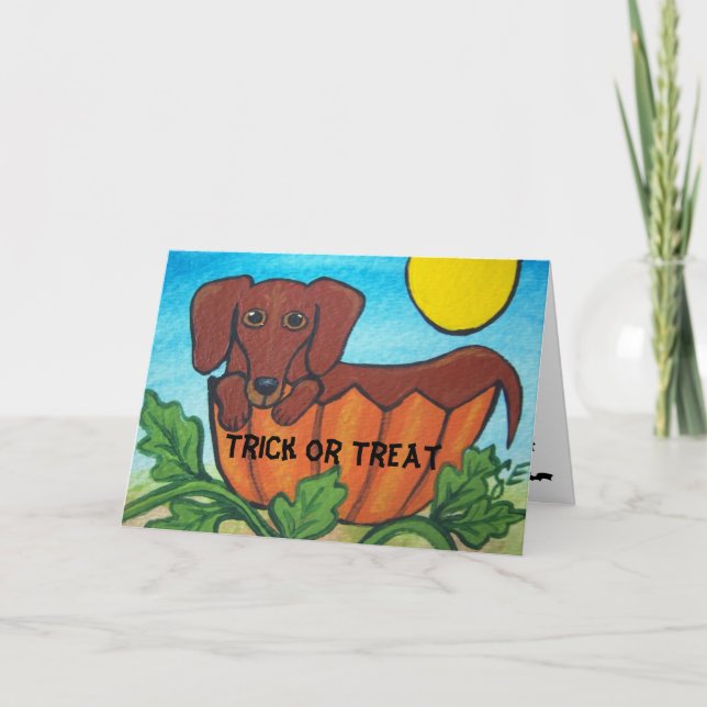 Trick or Treat Dachshund Halloween Card (Front)
