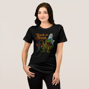 Trick or Treat Dino & Friends Halloween Art Tri-Blend Shirt