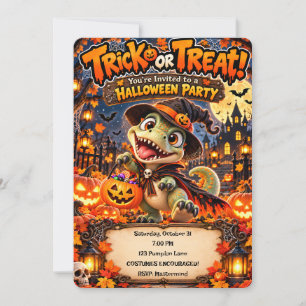 🎃🦖 Trick or Treat Dino Halloween Party 👻✨ Invitation