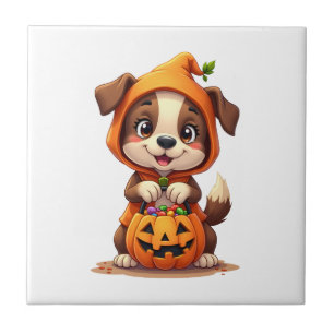 Trick or Treat Dog � Cute Halloween Puppy Shirt Ceramic Tile