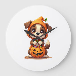 Trick or Treat Dog � Cute Halloween Puppy Shirt Large Clock