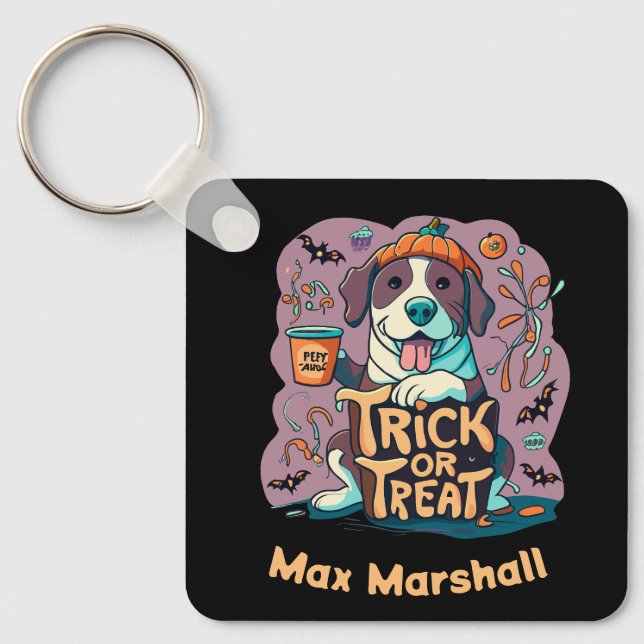 Trick or Treat Dog - Night Owl Violet Black Key Ring (Front)