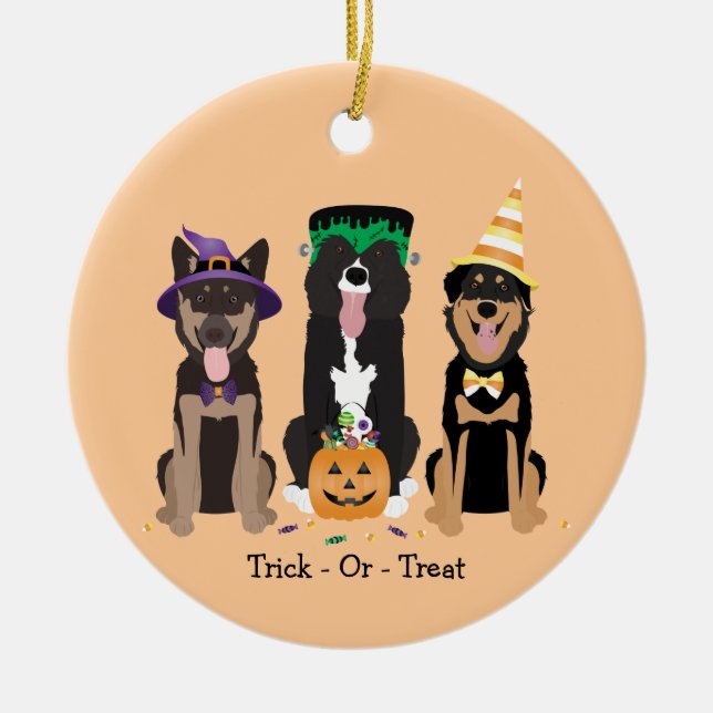 Trick Or Treat Dogs In Halloween Costumes Ceramic Ornament (Front)