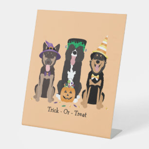 Trick Or Treat Dogs In Halloween Costumes Pedestal Sign