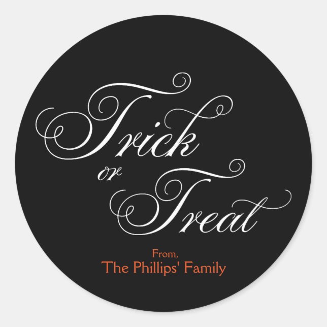 TRICK OR TREAT Elegant Black Halloween Sticker (Front)
