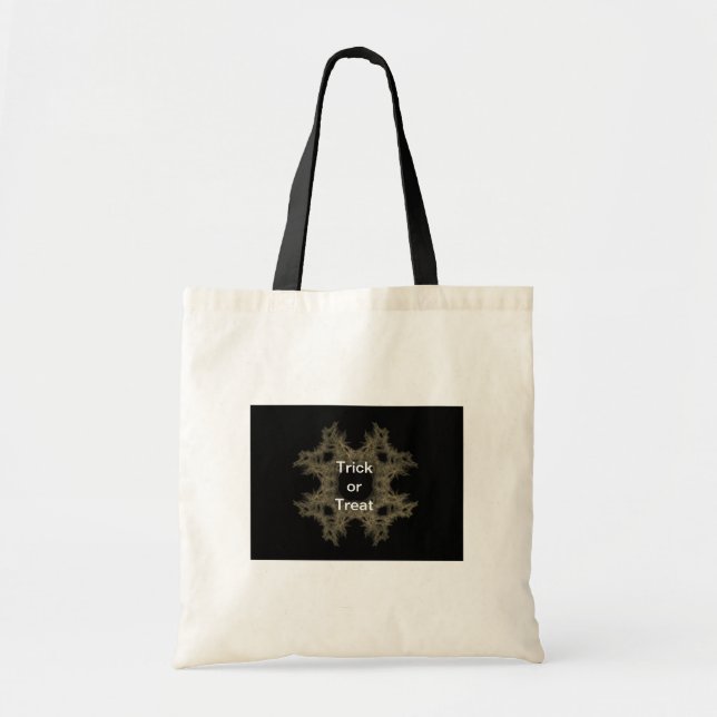 Trick or Treat Fractal Art Cobweb on Black Tote Bag (Front)