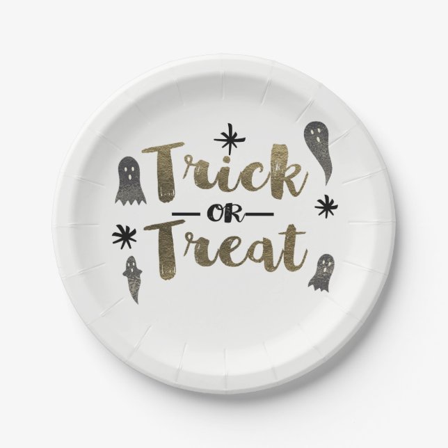 Trick or Treat Ghost Chic Modern Halloween Party Paper Plate (Front)