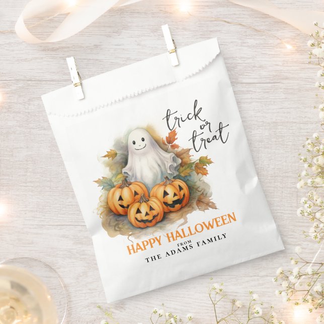 Trick Or Treat Ghost Custom Name Happy Halloween  Favour Bag (Clipped)