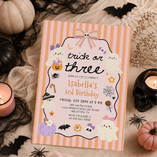 Trick or Treat Ghost Halloween 3rd Birthday Invitation