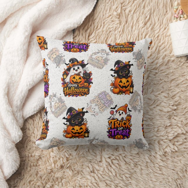 Trick or Treat Ghost Throw Pillow  (Blanket)