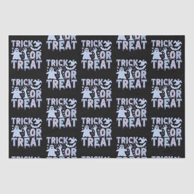 Trick or Treat Ghosts Cute Black Halloween Tissue Paper (Front)
