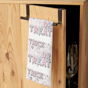 Trick or Treat Ghosts Cute White Halloween Tea Towel