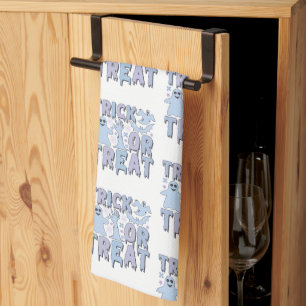 Trick or Treat Ghosts Cute White Halloween Tea Towel