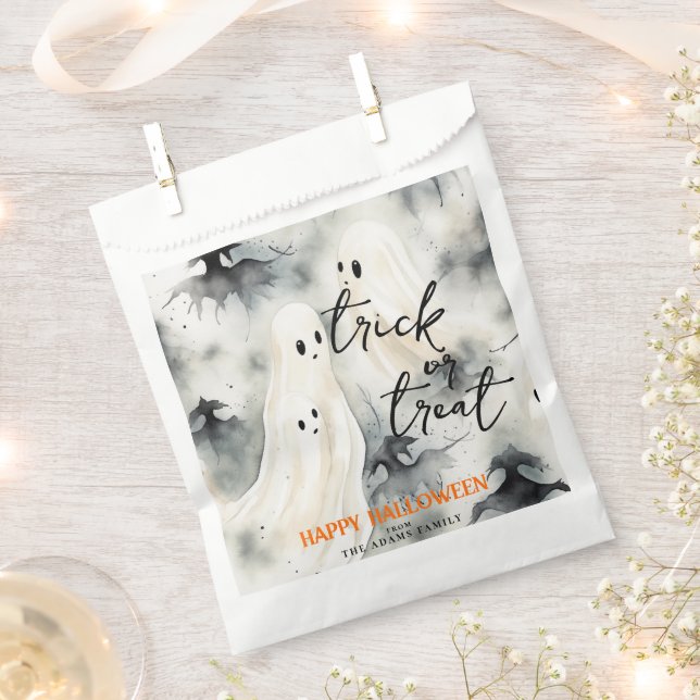 Trick Or Treat Ghosts Personalised Happy Halloween Favour Bag (Clipped)