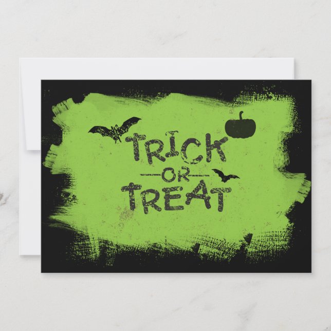 Trick or treat green & black Halloween Invitation (Front)