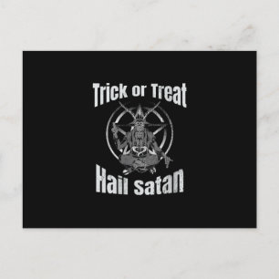 Trick or Treat Hail Satan Pentagram Goat Announcement Postcard