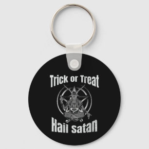 Trick or Treat Hail Satan Pentagram Goat Key Ring
