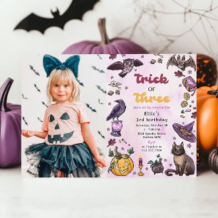 Trick Or Treat Halloween 3rd Birthday Photo Invitation