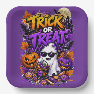 Trick Or Treat Halloween 9" Square Paper Plate