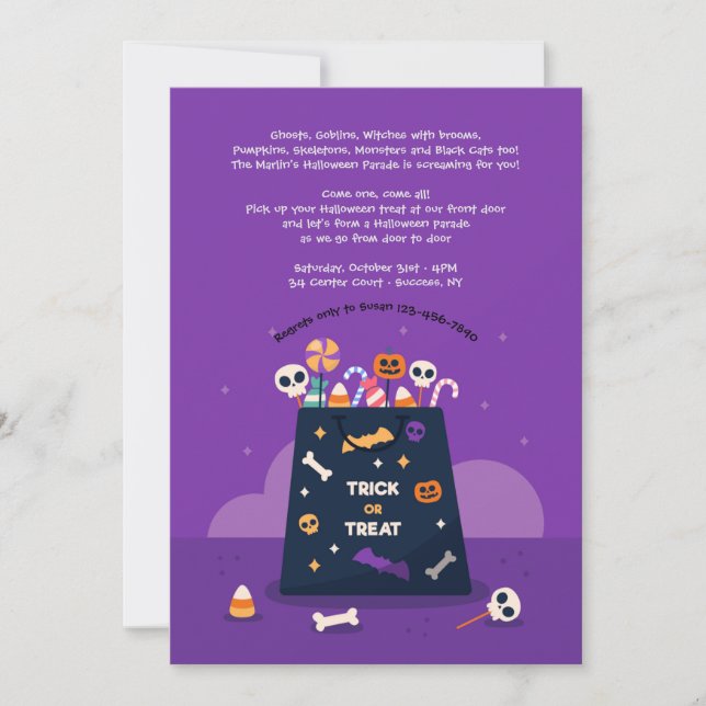 Trick or Treat Halloween Bag Invitation (Front)