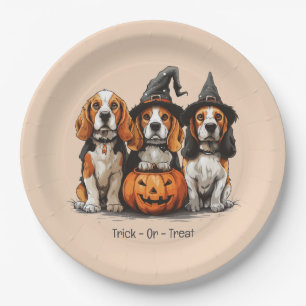 Trick Or Treat Halloween Beagle Dogs Paper Plate