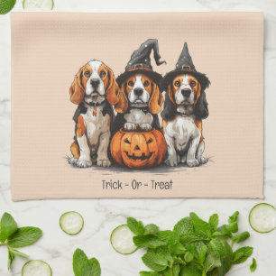 Trick Or Treat Halloween Beagle Dogs Tea Towel