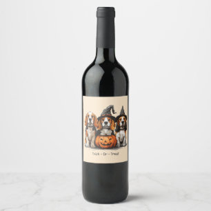 Trick Or Treat Halloween Beagle Dogs Wine Label