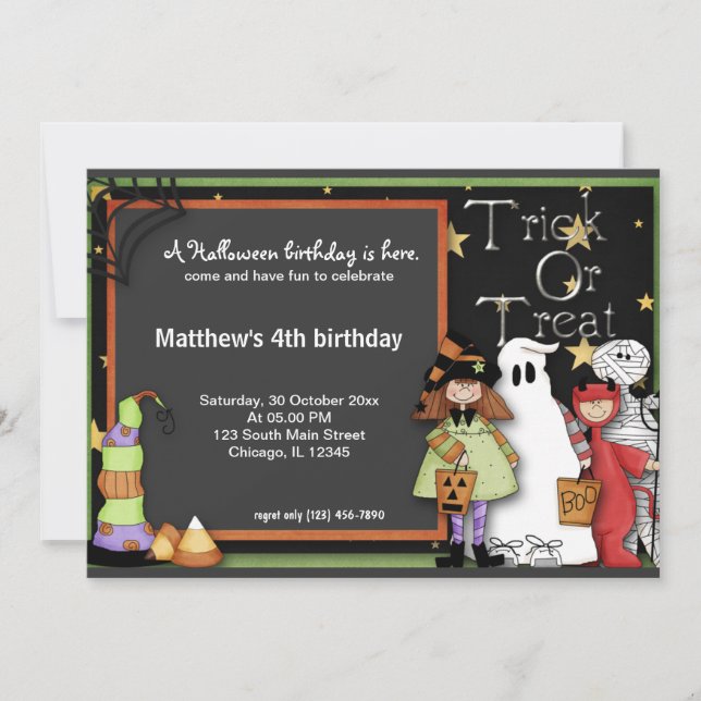 Trick or Treat Halloween Birthday Invitation (Front)
