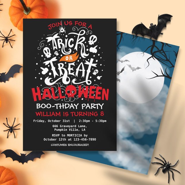 Trick or Treat Halloween Birthday Party  Invitation (Trick or Treat Halloween Birthday Party Invitation)