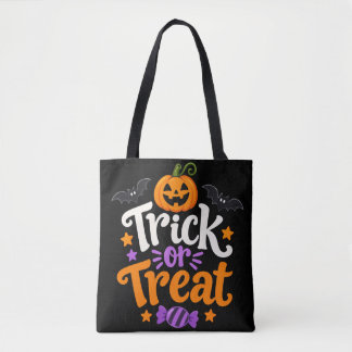 Trick or Treat Halloween Black Orange Script Tote Bag