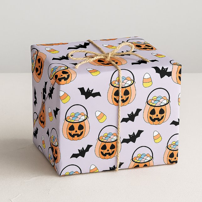 Trick or Treat Halloween Candy & Bats Pattern Wrapping Paper (Creator Uploaded)
