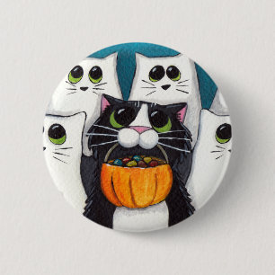 Trick or Treat Halloween Cat and Ghosts 6 Cm Round Badge