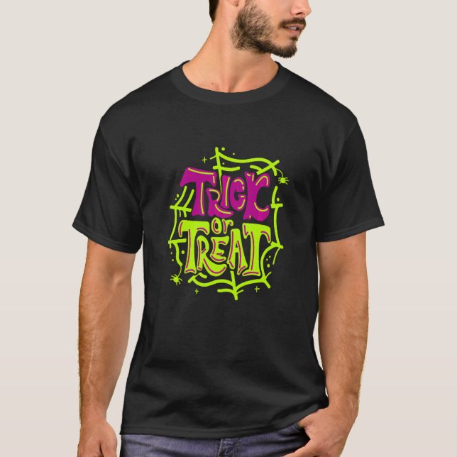 Trick Or Treat Halloween Costume Cobweb Decor Illu T-Shirt (Front)