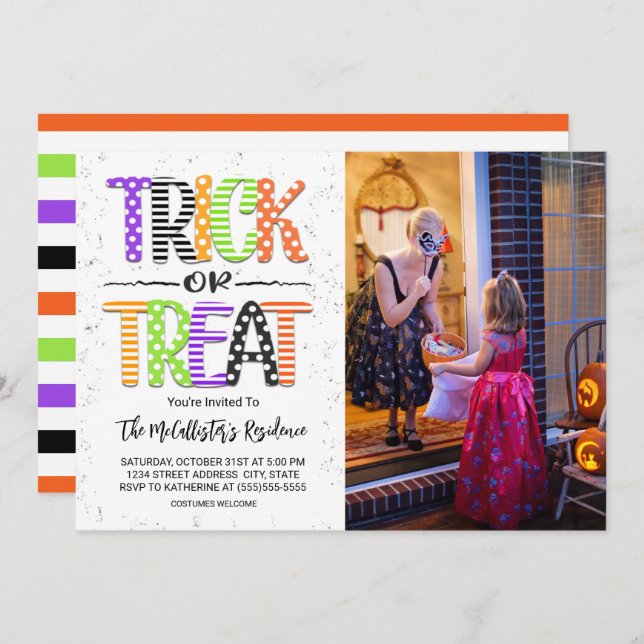 Trick or Treat Halloween Costume Party Photo Invitation (Front/Back)