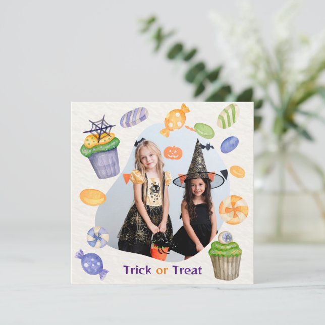 Trick Or Treat Halloween Custom Images Holiday Card (Standing Front)