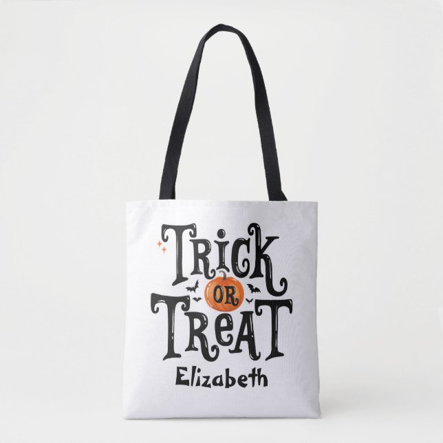 Trick or Treat Halloween Custom Name Tote Bag (Front)