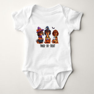 Trick Or Treat Halloween Dachshund Dogs Baby Bodysuit