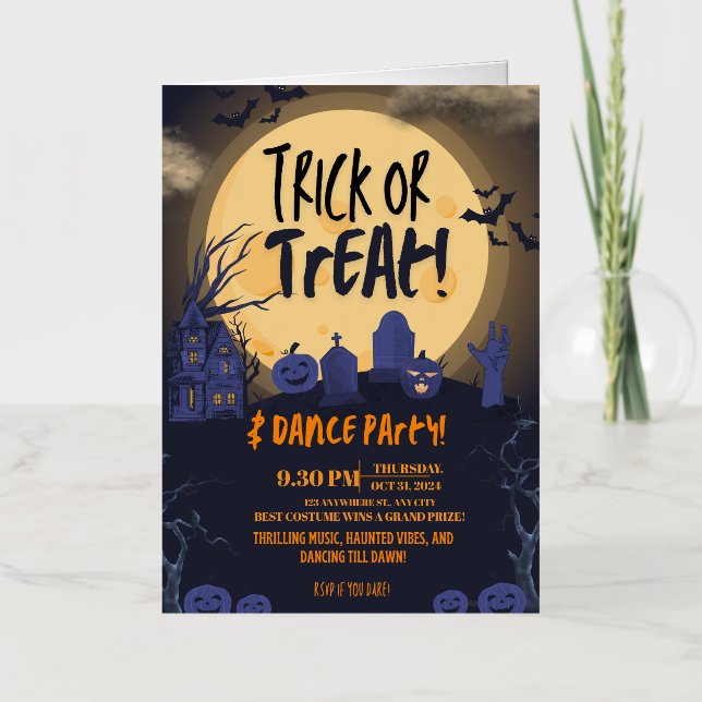 Trick or Treat Halloween Dance Party Invitation🎃 Foil Holiday Card (Front)