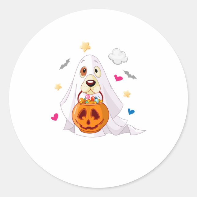 Trick Or Treat Halloween Dog Ghost Classic Round Sticker (Front)