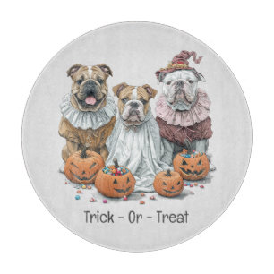 Trick Or Treat Halloween English Bulldogs Pumpkin Cutting Board