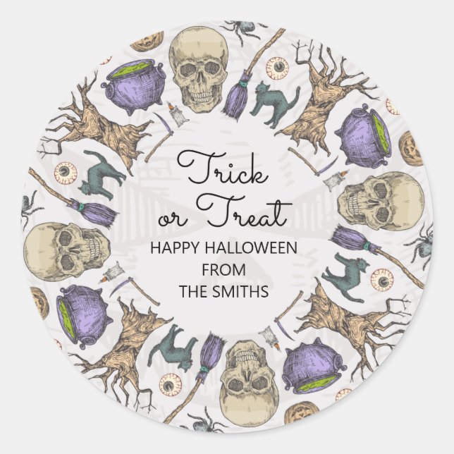 Trick or Treat Halloween Favour Treat Bag Sticker (Front)