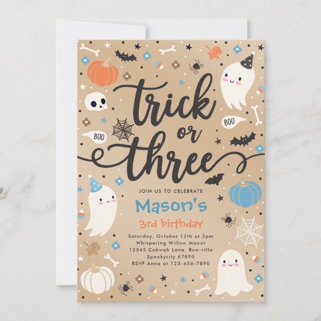 Trick Or Treat Halloween Ghost 3rd Birthday Party Invitation (Front)