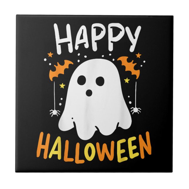Trick Or Treat Halloween Ghost Ceramic Tile (Front)
