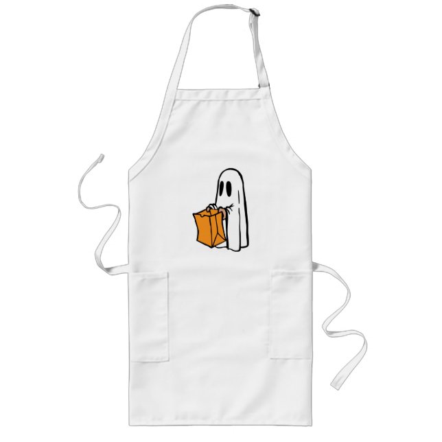 Trick or Treat Halloween Ghost Long Apron (Front)