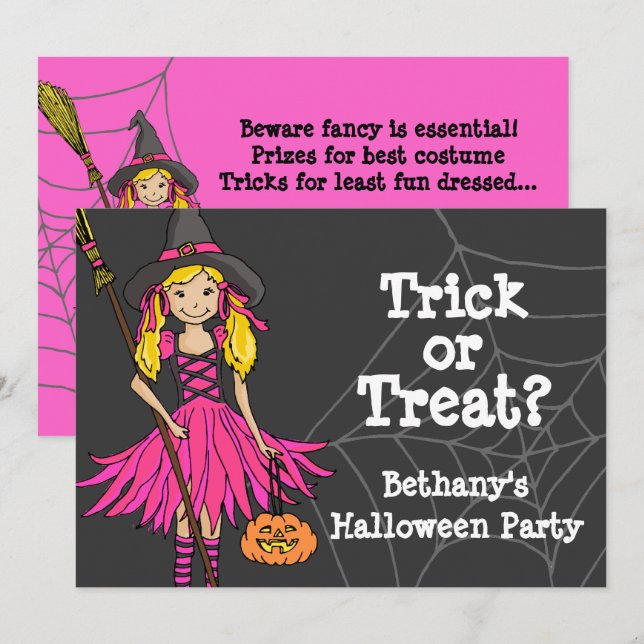 Trick or treat Halloween girls party invitation (Front/Back)