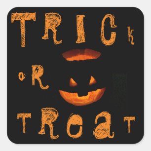 Trick or Treat Halloween Glowing Pumpkin Square Sticker