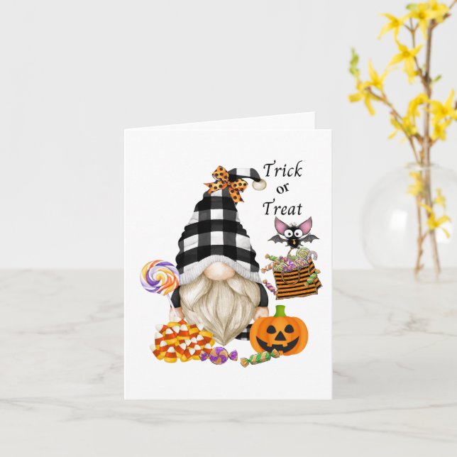 Trick or Treat Halloween Gnome Paper Card (Yellow Flower)