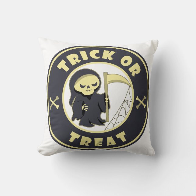 Trick or treat Halloween grim reaper character Cushion (Front)